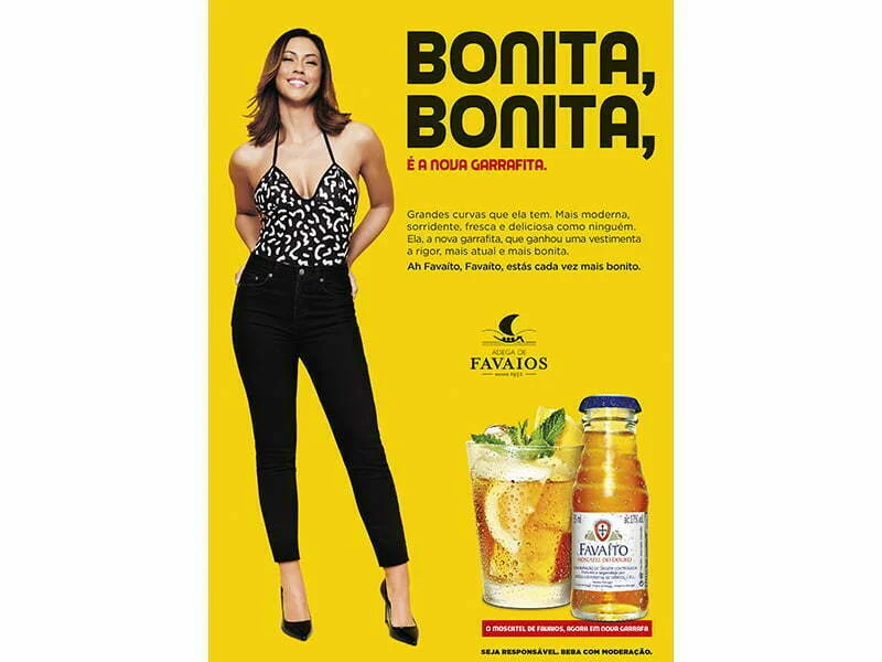 Nova garrafa de Favaíto tem nova campanha com Débora Monteiro