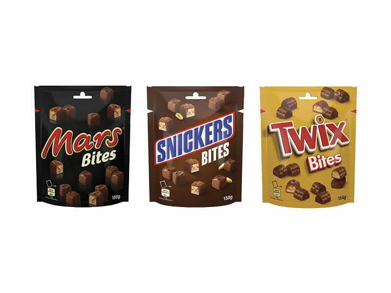 Mars, Snickers e Twix em formato bitesize