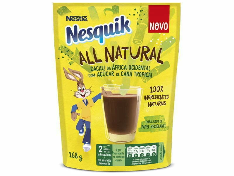 Nesquick All Natural em embalagens de papel reciclável