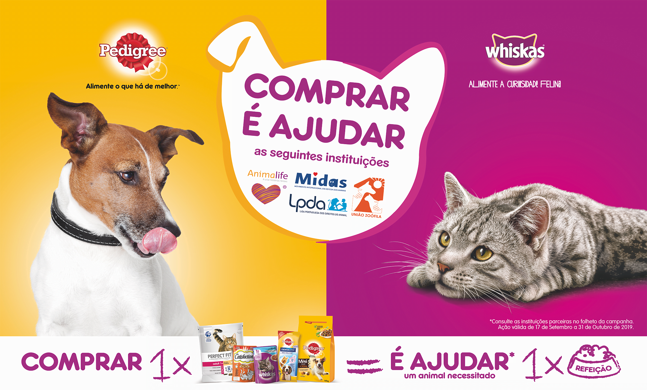 Whiskas, Pedigree, Perfect Fit e Catisfactions com campanha de ajuda a animais