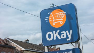EUPEN, GERMANY OCTOBER, 2017: OKay supermarket logo sign. OKay is a neighbourhood stores supermarket chain of the Colruyt Group.