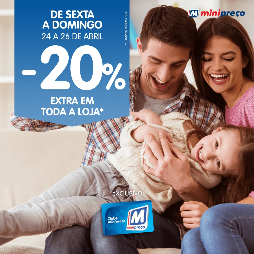 Minipreço com 20% de desconto extra em toda a loja no fim-de-semana
