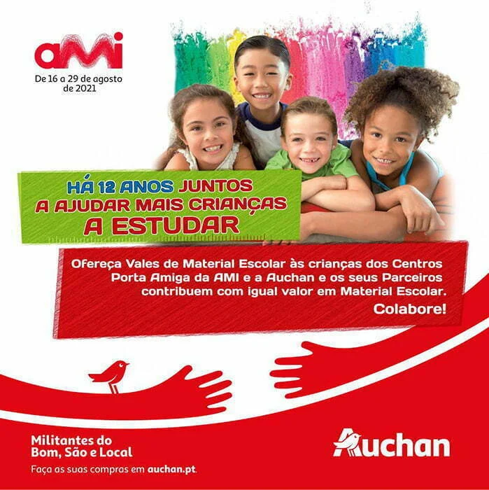 Auchan e AMI voltam a unir-se em campanha solidária de oferta de material escolar a crianças e adolescentes
