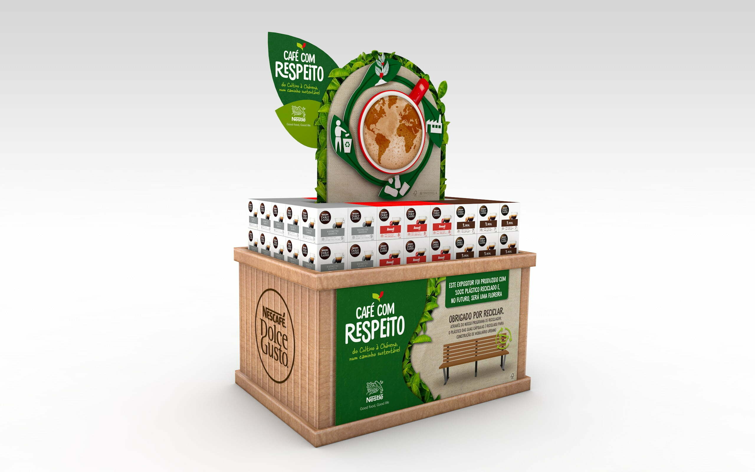 Nescafé Dolce Gusto cria expositores reutilizáveis feitos a partir de plástico 100% reciclado