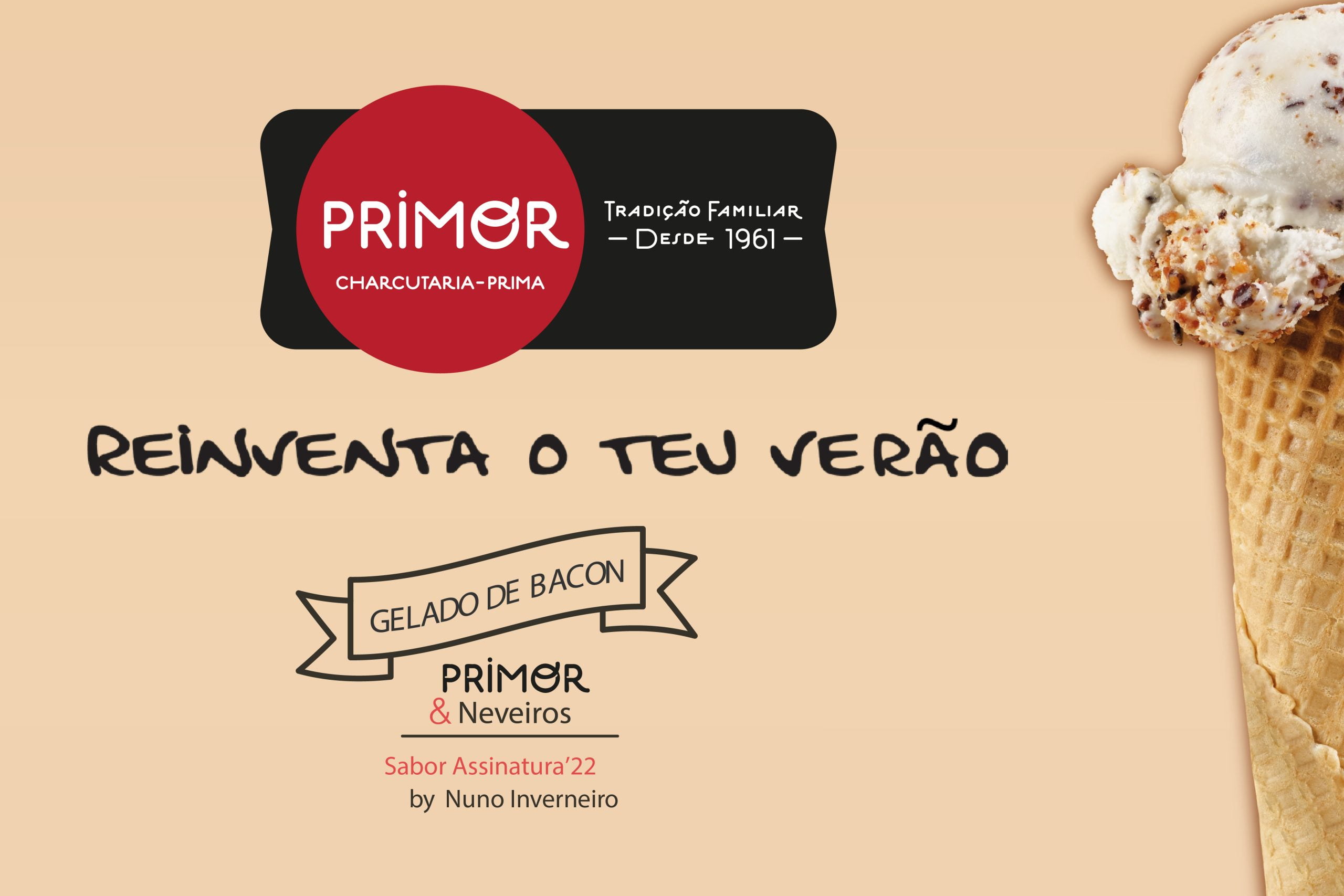 Gelado de Bacon Primor disponível na loja de gelados Neveiros, no Porto
