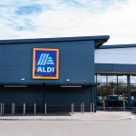 Ipswich Suffolk UK April 08 2022: Exterior of the popular German discount supermarket Aldi, popular with shoppers during the cost of living crisis