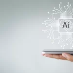 Ai(Artificial Intelligence) concept.,Hand holding smartphone with Ai virtual display over white background suitable for AI technology,Internet of