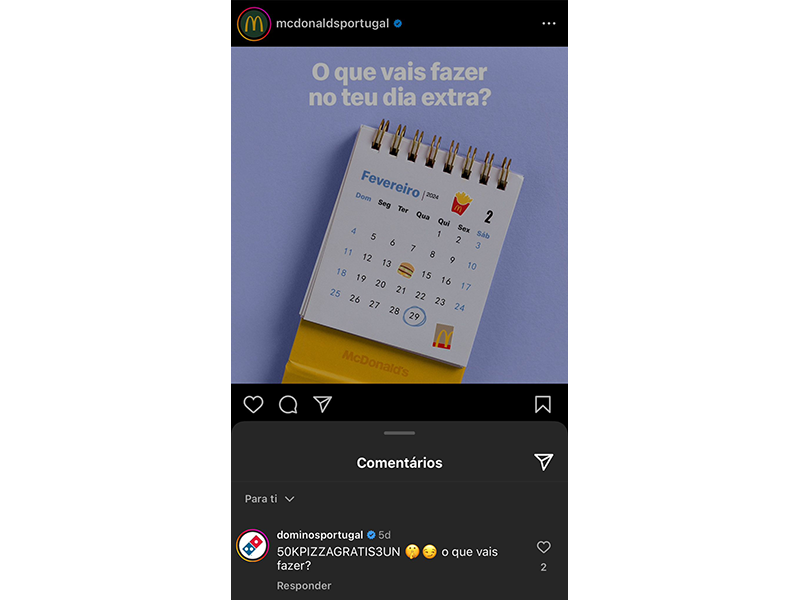Domino’s “esconde” códigos de oferta de pizzas pelo Instagram para celebrar os 50 mil seguidores