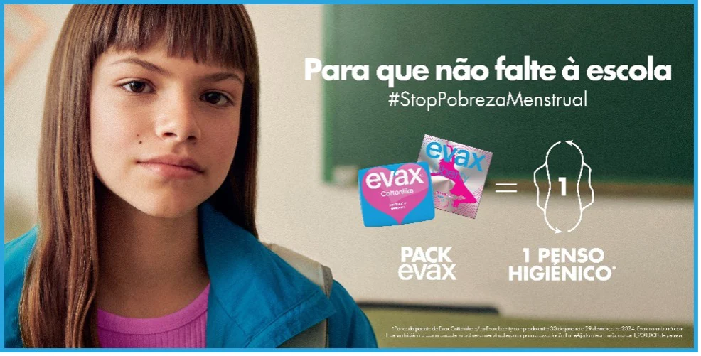 Campanha da Evax pretende apoiar jovens em situação de pobreza menstrual ao oferecer até 1 milhão e 200 mil pensos higiénicos