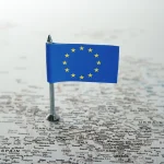 European Union flag on Europe political map. High quality photo