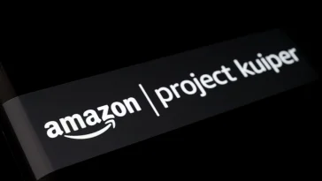Amazon Project Kuiper logo seen on smartphone screen. Amazon's Project Kuiper is a global broadband access through a constellation of satellites.