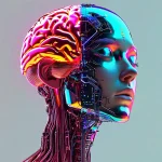 Futuristic vector-style image of ai versus human brain