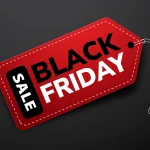 Black Friday Sale Red Tag no fundo preto isolado. Adequado para Feriado de Negócios Black Friday