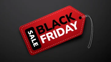 Black Friday Sale Red Tag no fundo preto isolado. Adequado para Feriado de Negócios Black Friday