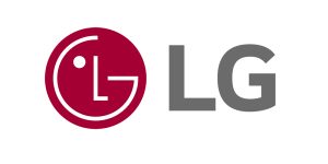Logótipo da LG com símbolo circular vermelho e letras “LG” a cinzento sobre fundo claro