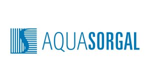 Logótipo da Aquasorgal em azul, com símbolo gráfico estilizado à esquerda e nome da marca em destaque sobre fundo claro