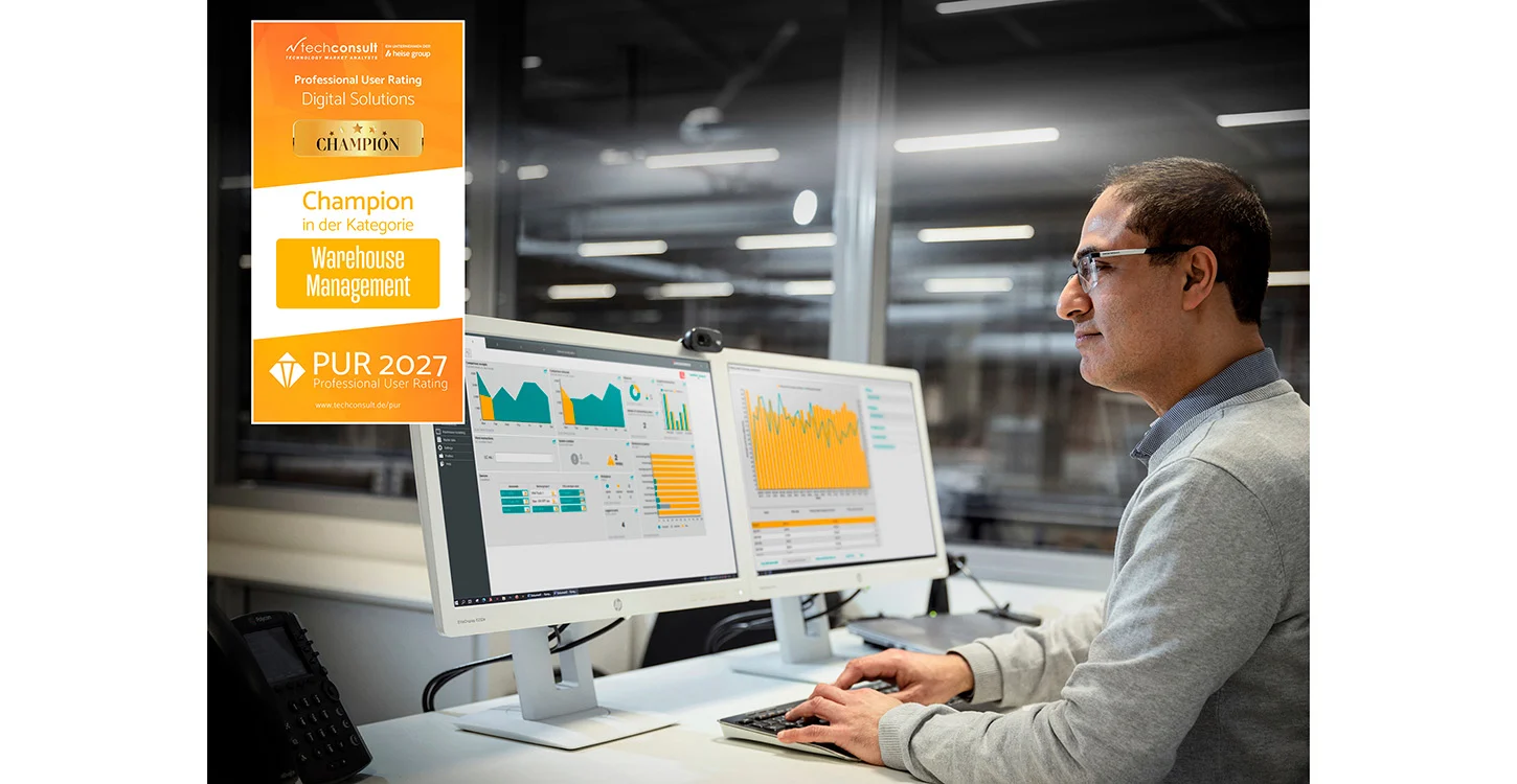 Profissional a utilizar software de gestão de armazém, distinguido como campeão na categoria Warehouse Management (PUR 2027)