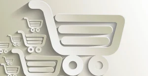Ilustração de vários carrinhos de compras estilizados em diferentes tamanhos