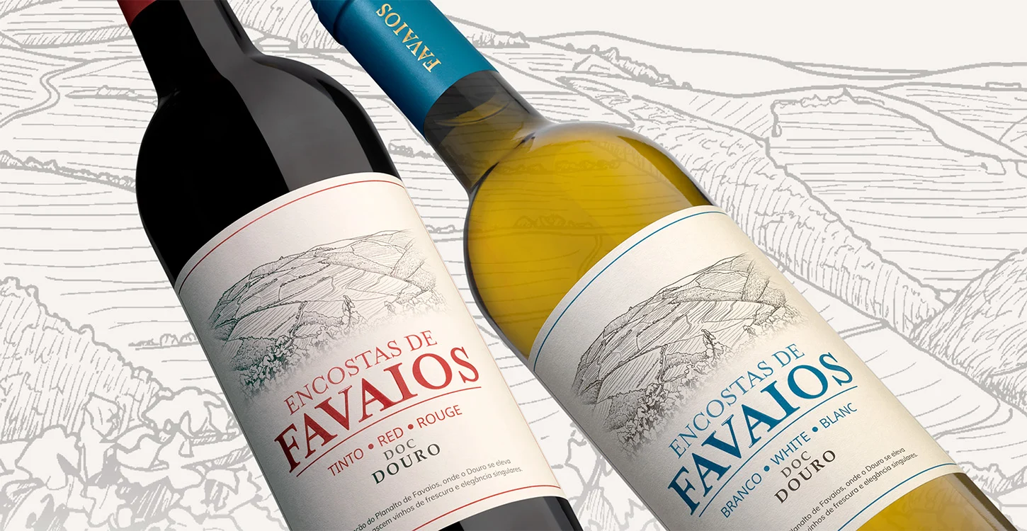 Duas garrafas de vinho Encostas de Favaios: tinto e branco, DOC Douro