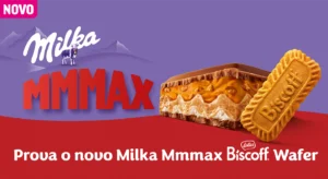 全新Milka Mmmmax Biscoff威化饼干广告：“快来尝尝全新Milka Mmmmax Biscoff威化饼干”