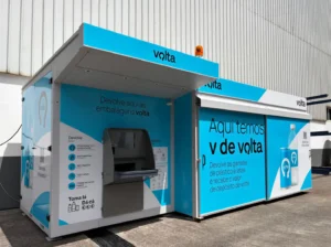 Máquina Volta de devolução de garrafas de plástico e latas, com reembolso do depósito
