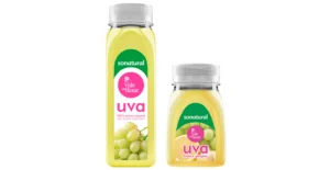 Duas garrafas de sumo Sonatural Vale da Rosa: uva e uva com limão e gengibre