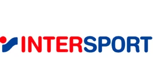 Logo Intersport em vermelho e azul sobre fundo branco