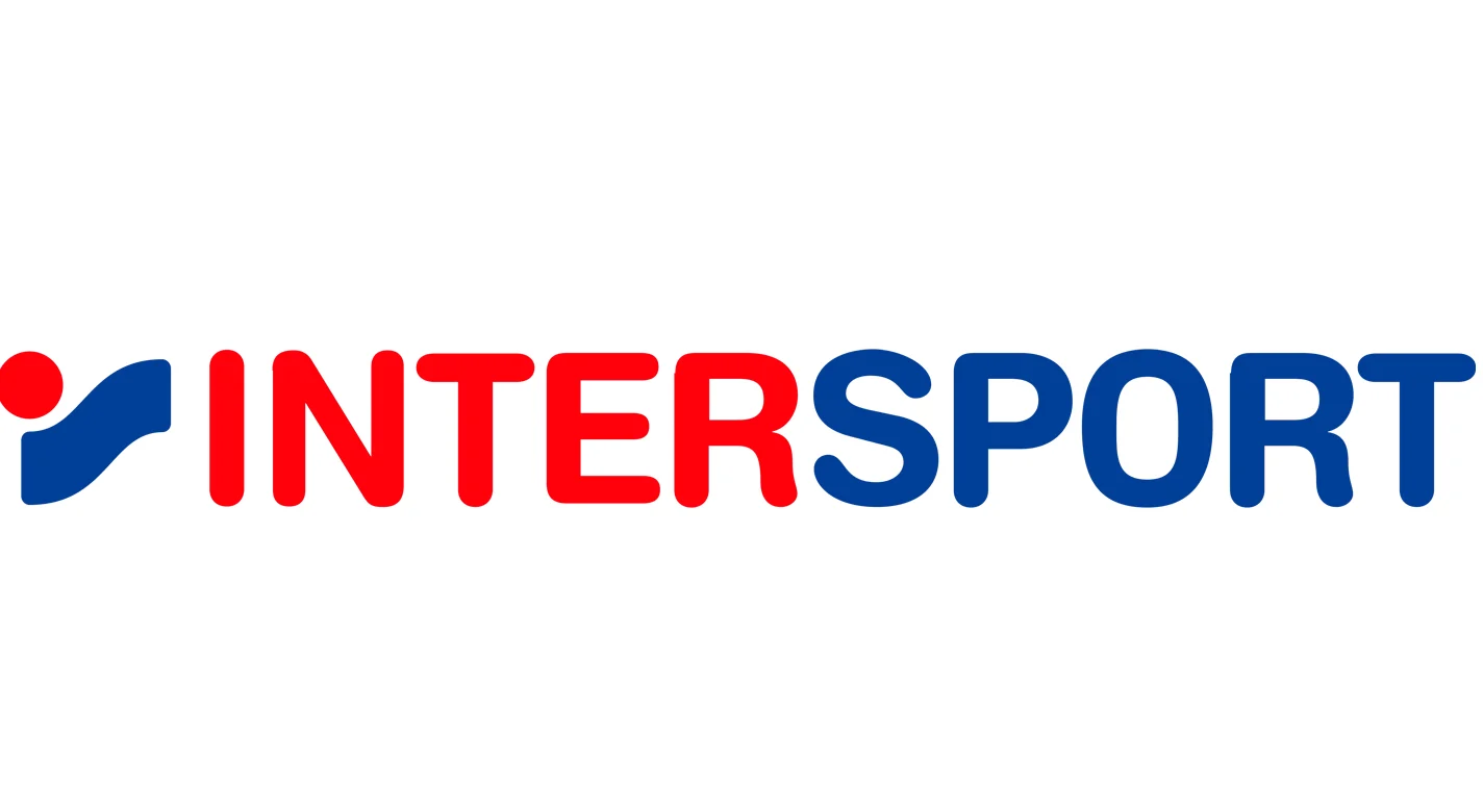Logo Intersport em vermelho e azul sobre fundo branco