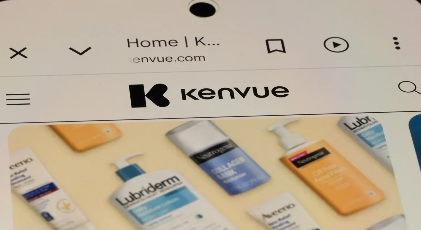 Página da Kenvue com vários produtos de cuidados da pele, incluindo Lubriderm, Neutrogena e CeraVe