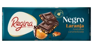 Embalagem de chocolate Regina Negro Laranja com amêndoa caramelizada
