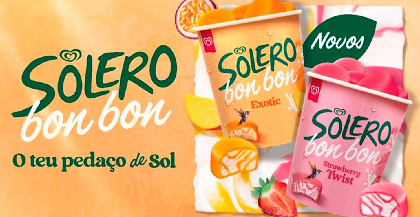 Publicidade aos gelados Solero Bon Bon: Exotic e Strawberry Twist, com o slogan «O teu pedaço de Sol»